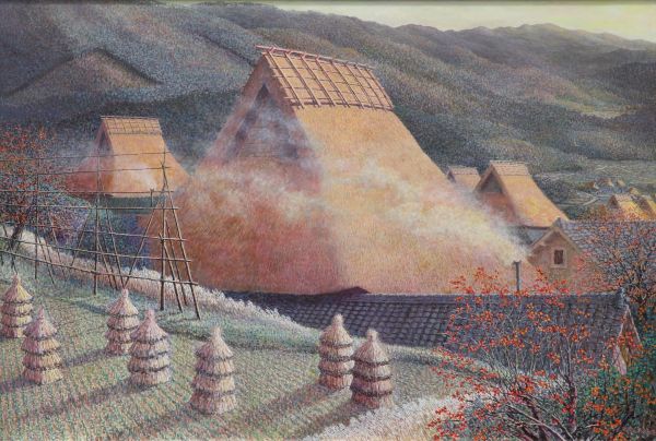 第74回 光陽展　委員　樫原 喜六（ｶｼﾊﾗ ｷﾛｸ）茅ぶきの郷　(油）F120